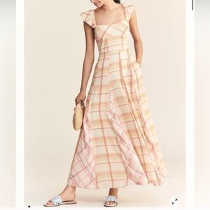 Maeve Linen Blend Flutter-Sleeve A-line Midi Dress NWT